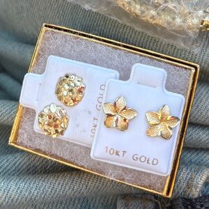 Gold nugget Stud Set 1&Gold flower Stud Set 2